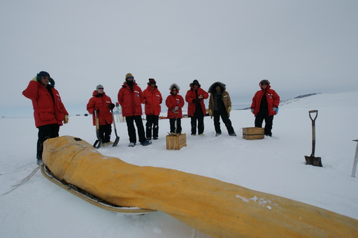 The Scott tent before erection, on a banana sled for easy transport. (click to enlarge)
