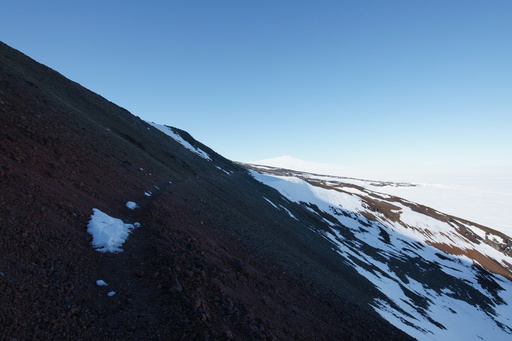 The loop trail around Observation Hill cuts across some steep gradients. That is Mt Terror in the background. (click to enlarge)