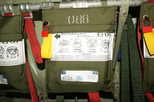 An emergency oxygen supply hood in an LC-130. (click to enlarge)