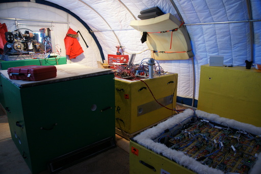 Inside our Polar Haven tent, showing PLATO-R under test. (click to enlarge)