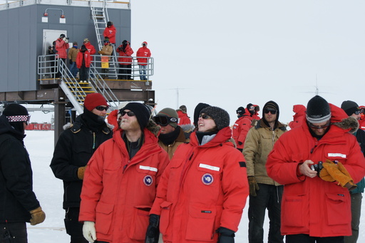 Folks gathering to watch the C-17 airdrop. (click to enlarge)