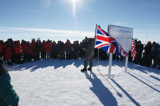 The ceremony at the Geographical South Pole to mark Scott\'s 100th anniversary. (click to enlarge)