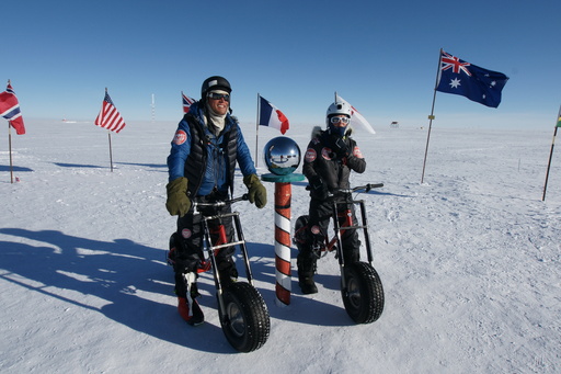 Helen Skelton and Niklas having just skied, biked, and kite-skied 500 miles to reach the Pole (click to enlarge)
