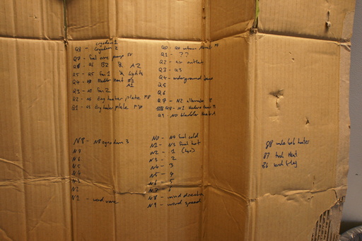 Crucial configuration information for PLATO-R was written by Luke on a piece of cardboard. (click to enlarge)