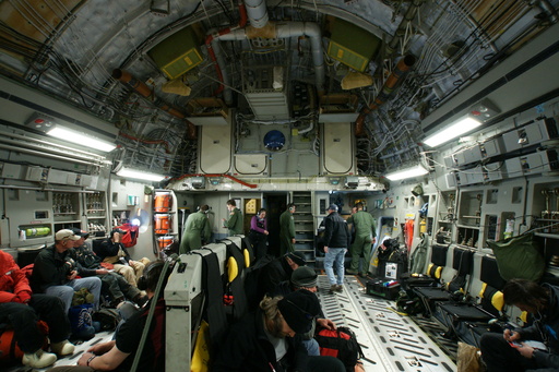 The cavernous interior of the C-17 taking us back to Christchurch. (click to enlarge)