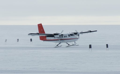 A Twin Otter just about to touch down on the skiway. (click to enlarge)