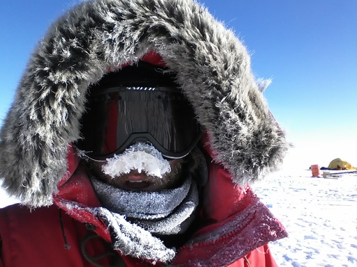 Luke rugged up against the cold at Ridge A. CREDIT: Luke Bycroft. (click to enlarge)