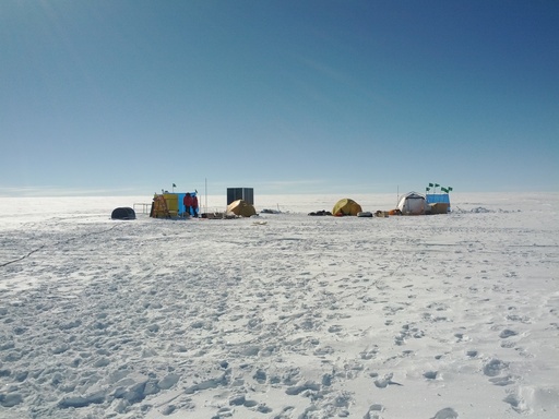 The campsite, with the observatory partially deployed. CREDIT: Luke Bycroft. (click to enlarge)