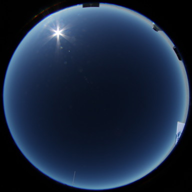 An all-sky fish-eye image from HRCAM3, taken after the team had left Ridge A. (click to enlarge)